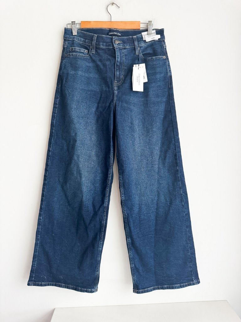 Calvin Klein High Rise Wide Leg Dark Wash Jeans 10